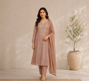 Rajvi Handwork Tissue Dress - Brown