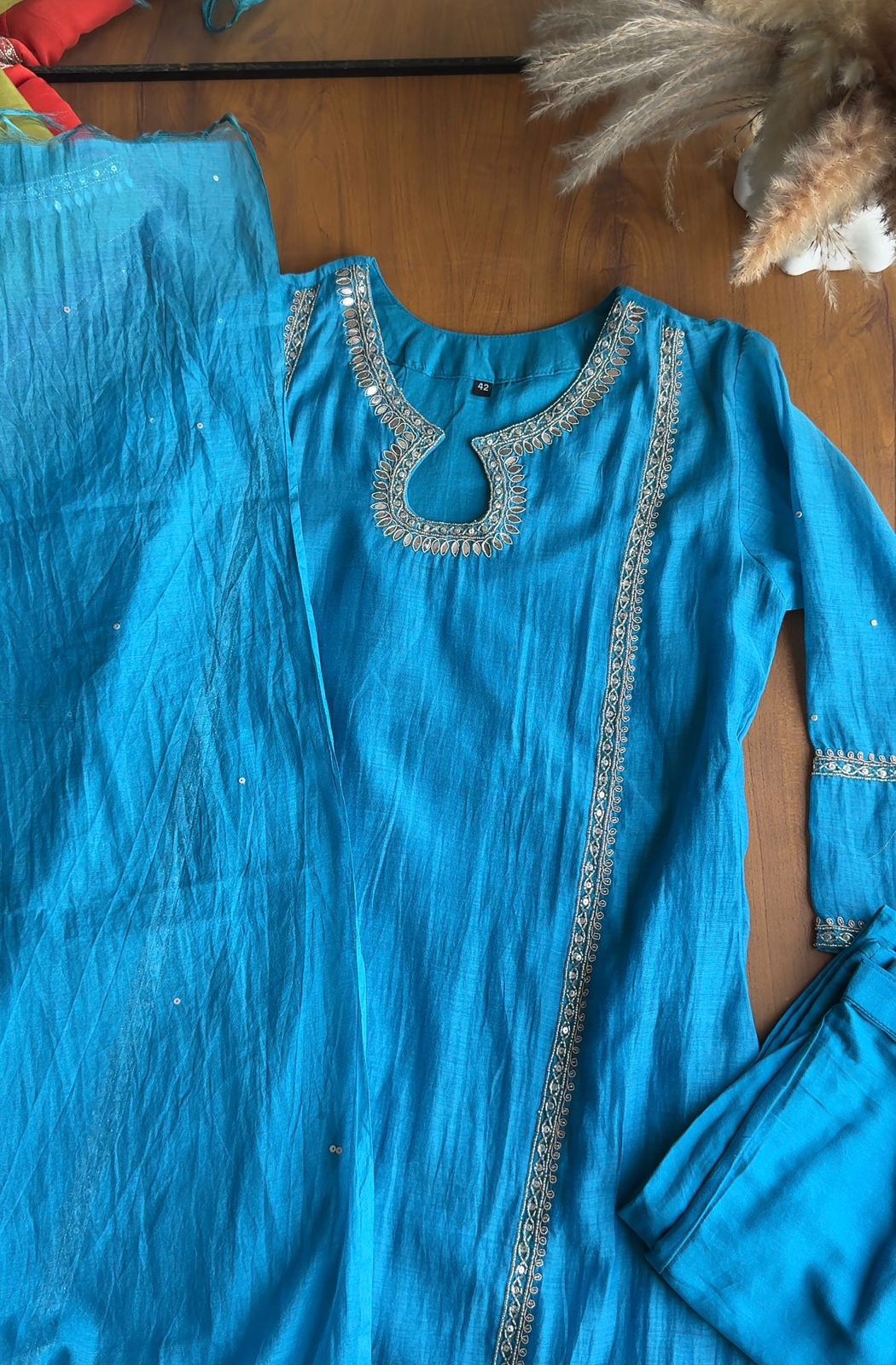Riddhima Keyhole Mul Chanderi Dress- Blue (Make to Order)