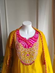 Veeral Bandhani Hand Work Aline Dress- Yellow (Ready to Ship)