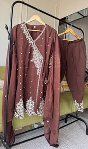 Sayli Lakhnawi Cotton Dress- Brown