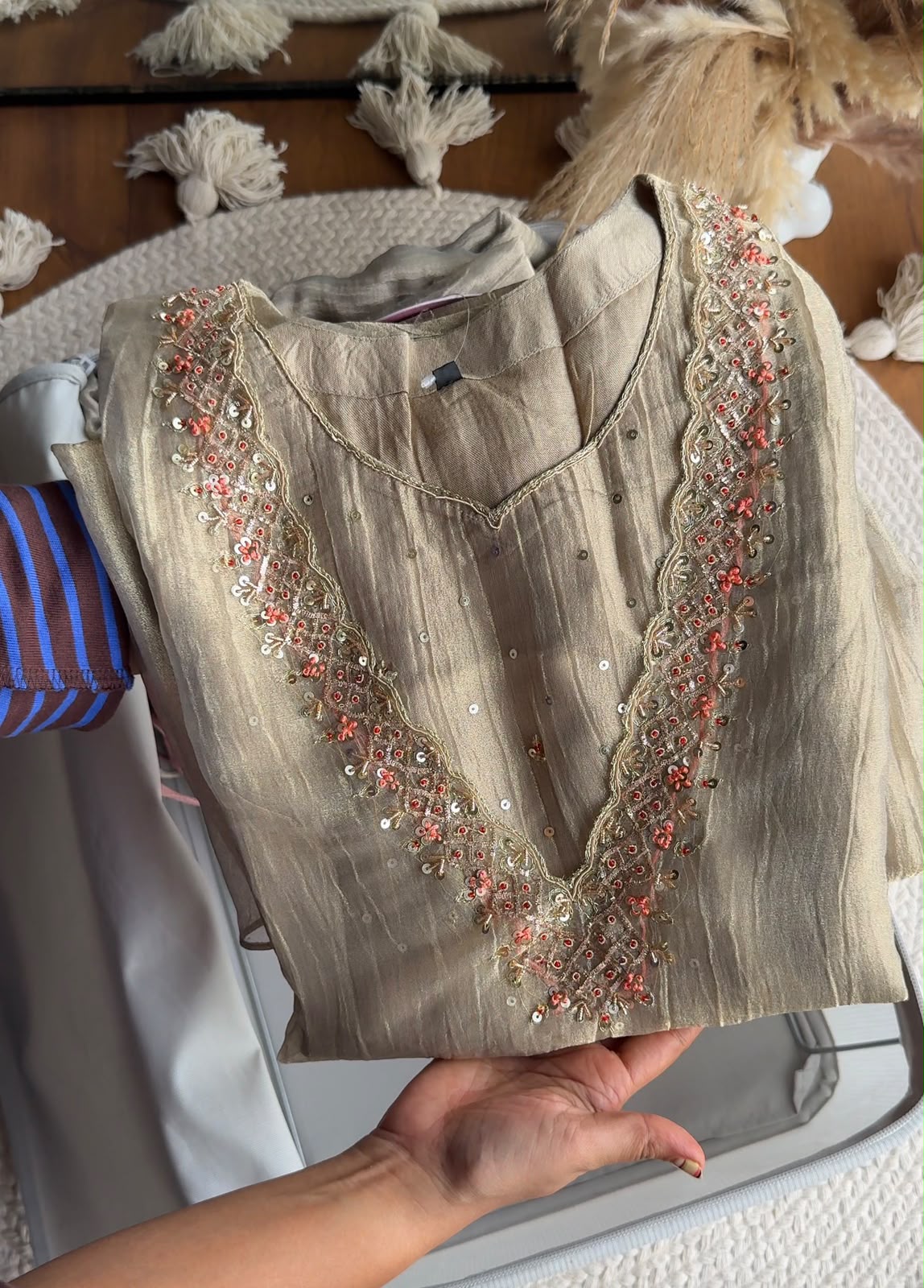 Shobha Handwork Coord Set- Champagne