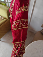 Rakhi pure mul chanderi  hand embroidery and matching dupatta red