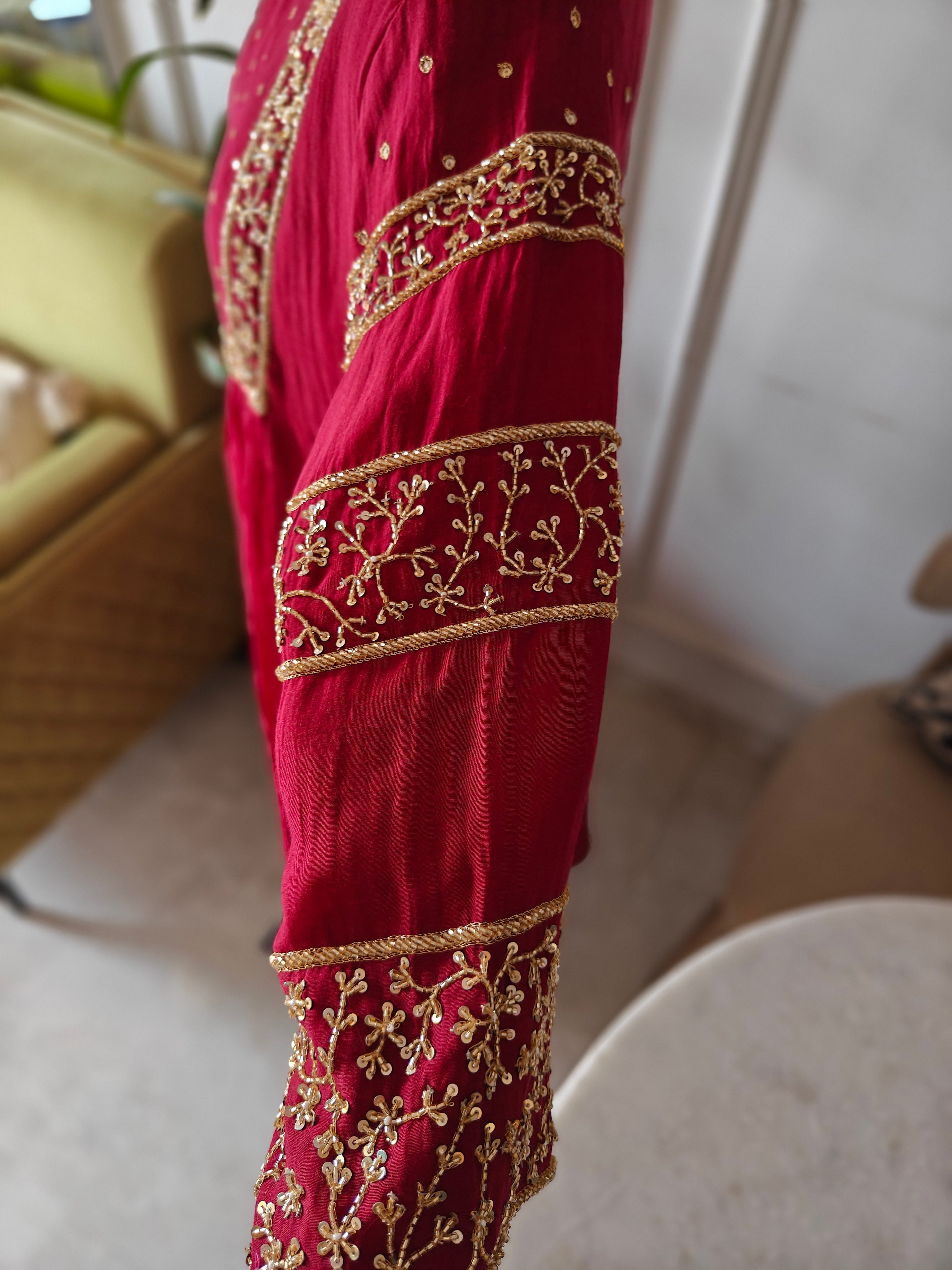 Rakhi pure mul chanderi  hand embroidery and matching dupatta red