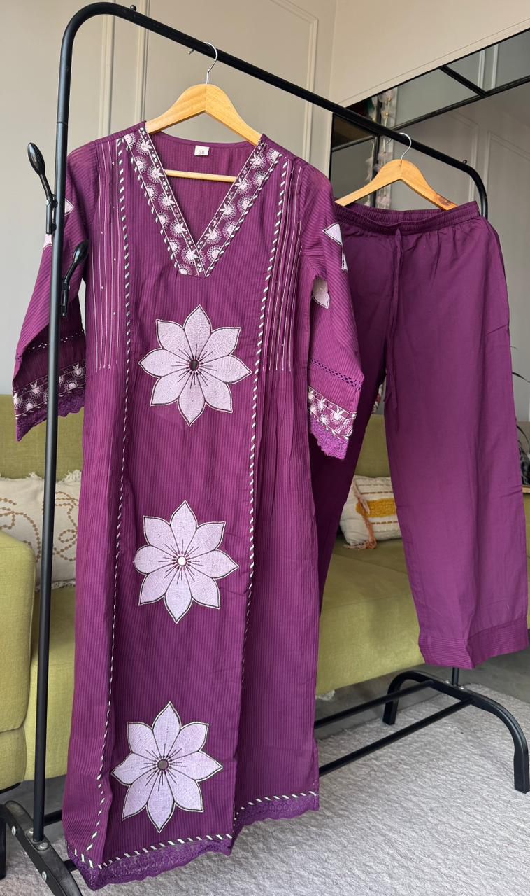 Unnati Patchwork Cotton Dress - Purple