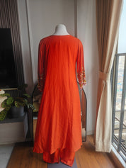 Shushma mul chanderi hand work A line dress orange