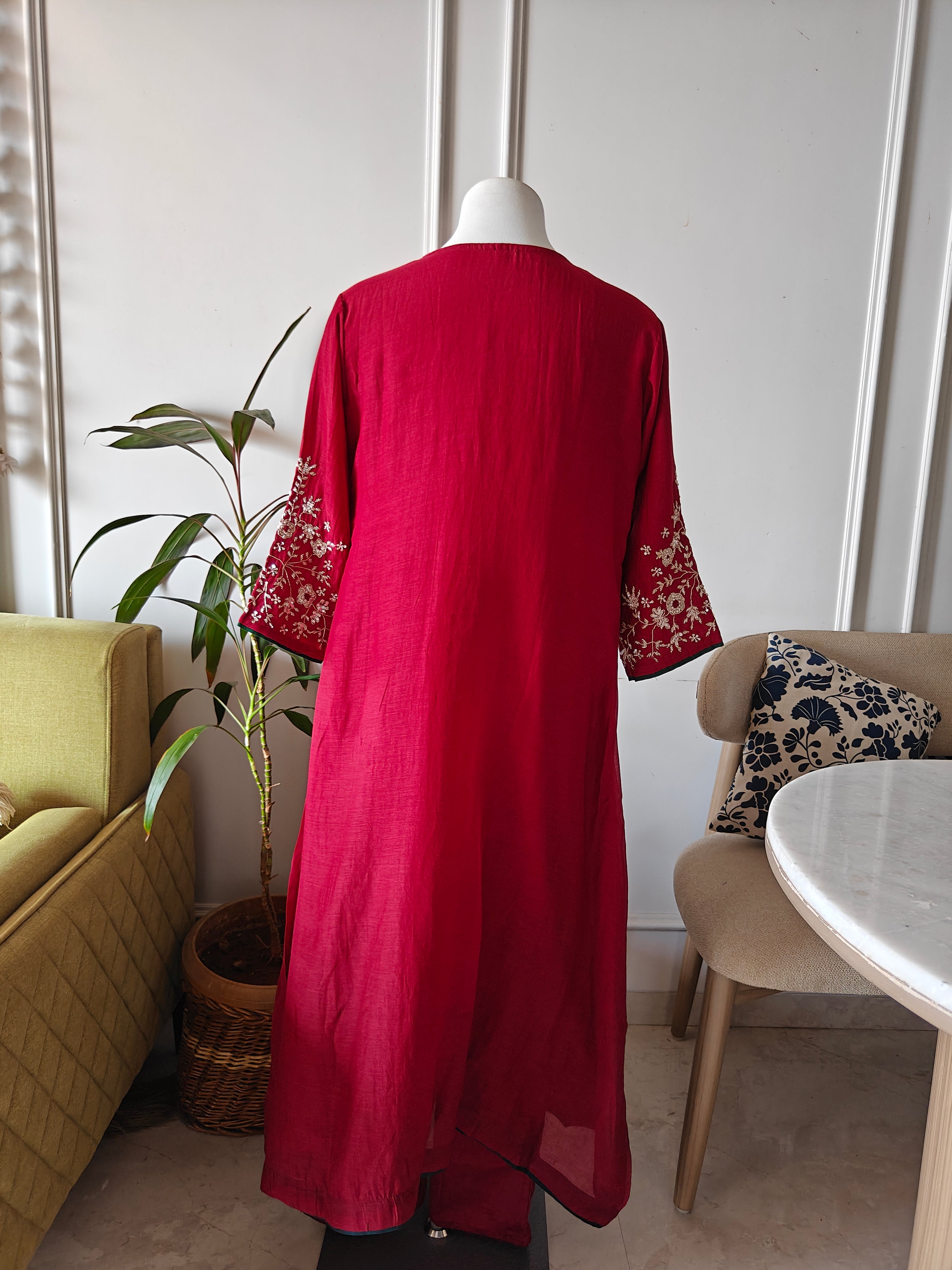 Sima Handwork Mul Chanderi Dress(red)