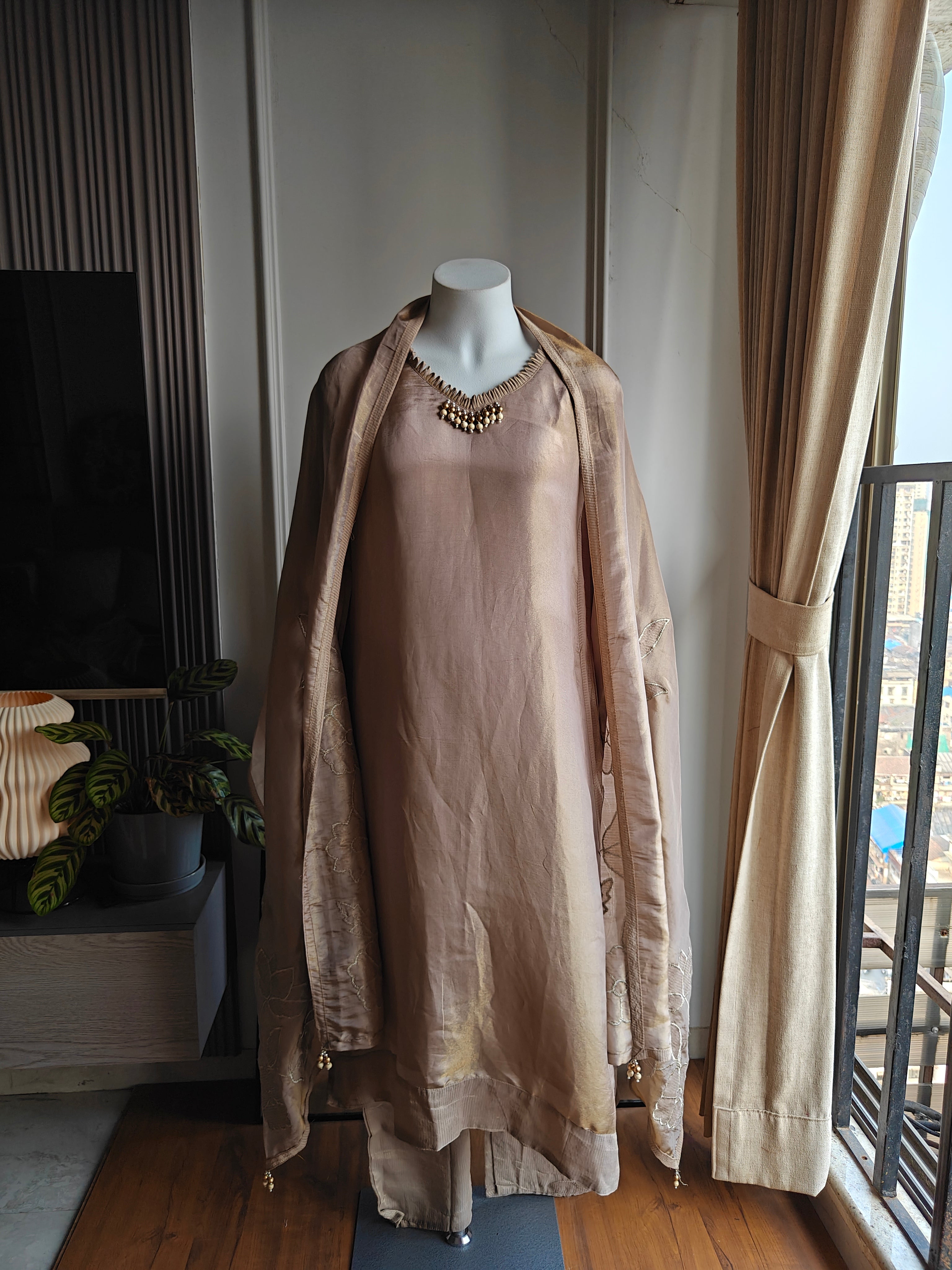 Vedika Tissue Organza Dress- Grey