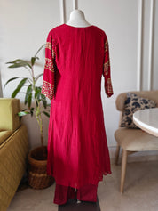 Rakhi pure mul chanderi  hand embroidery and matching dupatta red
