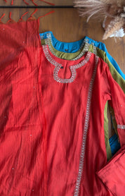 Riddhima Keyhole Mul Chanderi Dress- Rust (Make to Order)