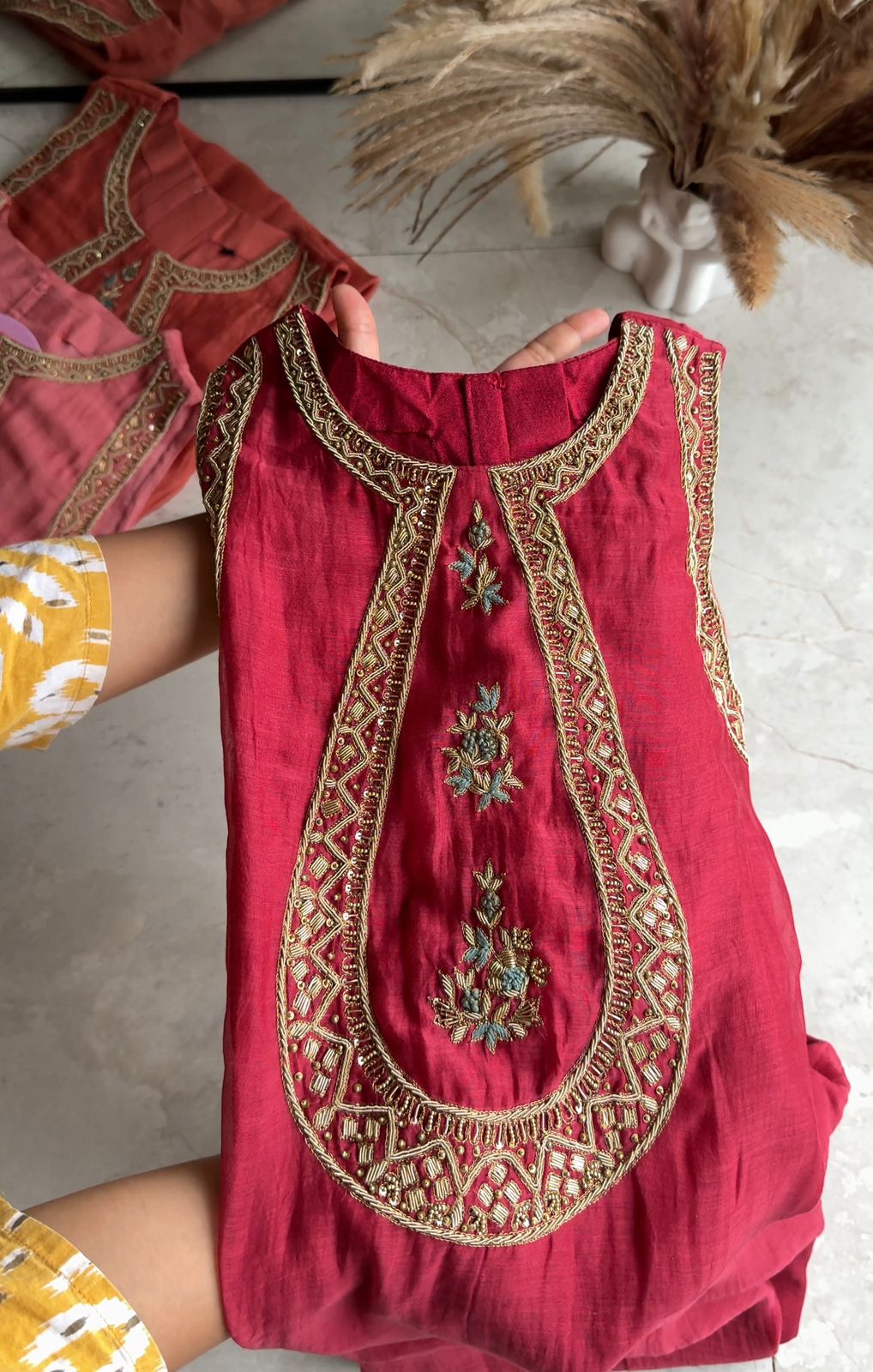 Riddhima Halter Neck Pure Mul Chanderi Dress