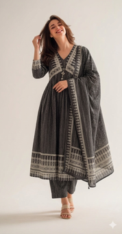 Swara Alia Neck Anarkali Dress -Grey
