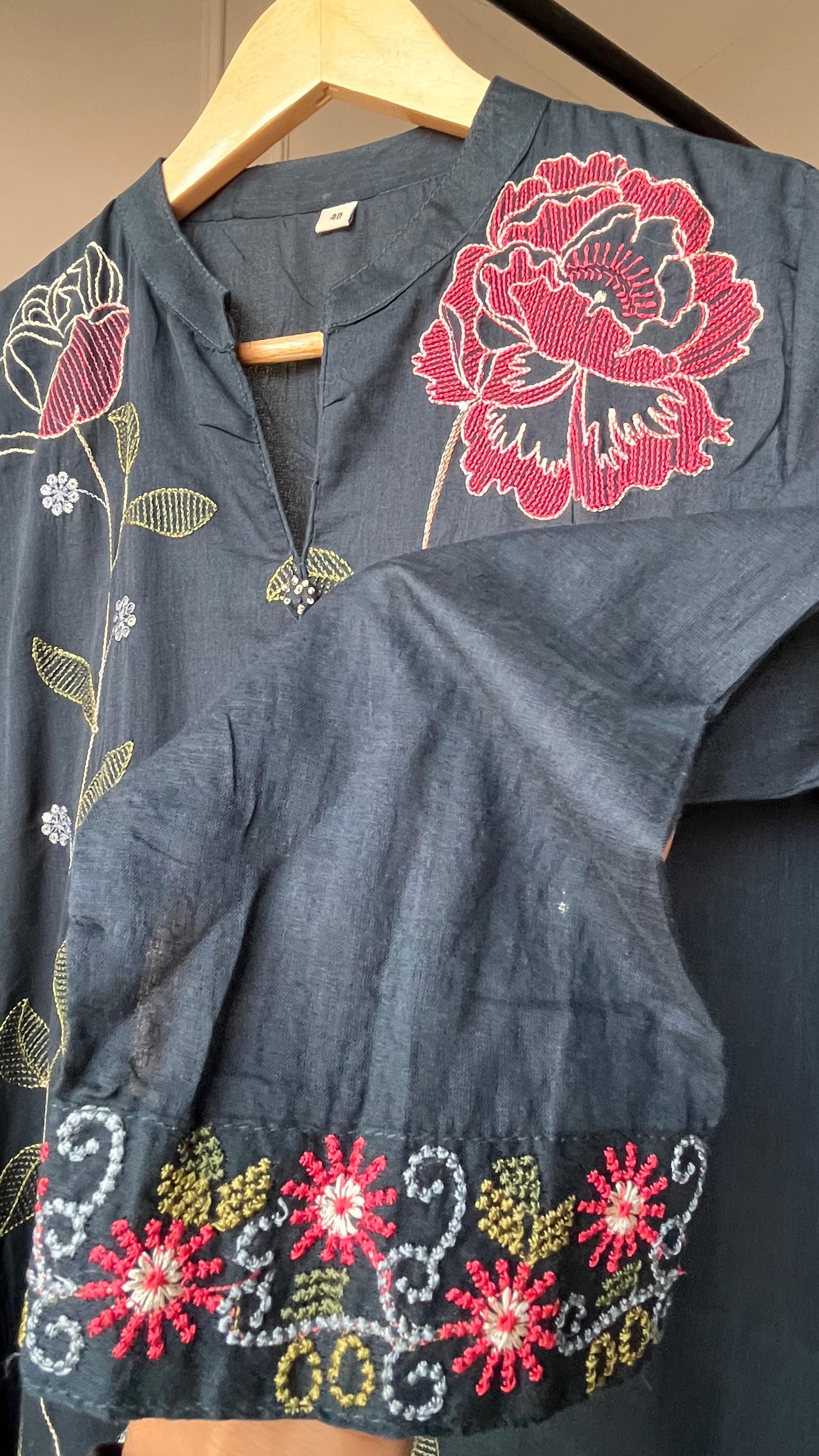 Sejal Embroided Mul Cotton Dress- Dark Blue