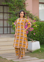 Reya Printed Cotton Dress- Yellow