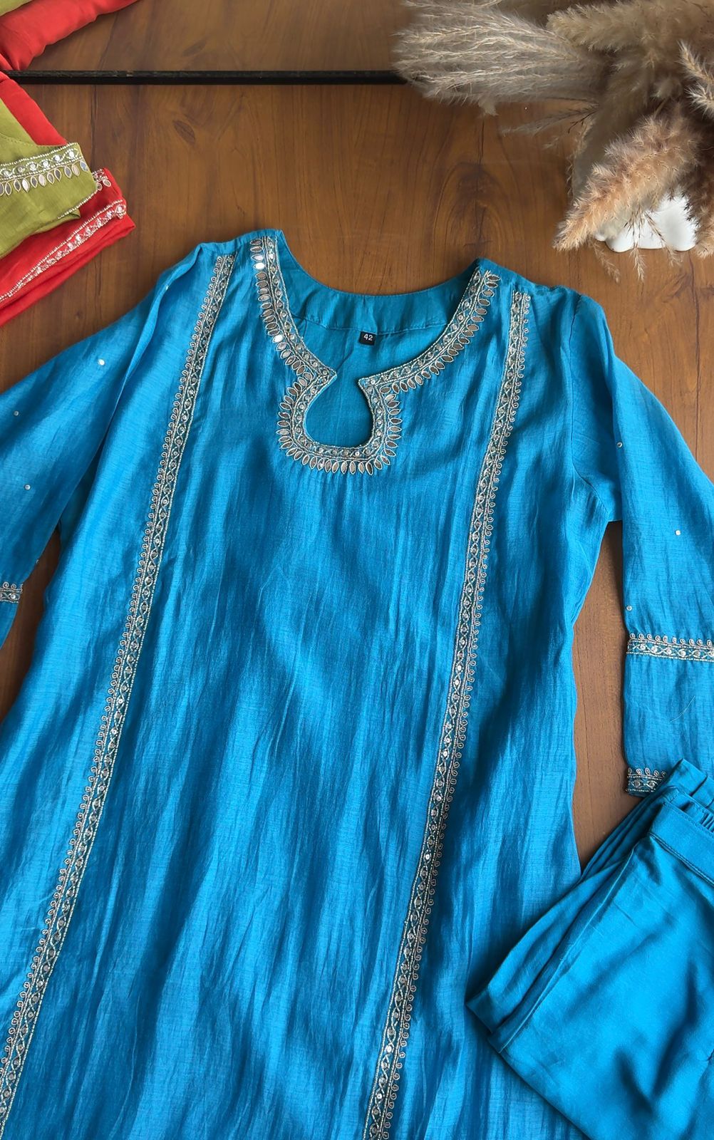 Riddhima Keyhole Mul Chanderi Dress- Blue (Make to Order)