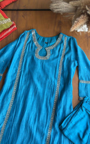 Riddhima Keyhole Mul Chanderi Dress- Blue (Make to Order)