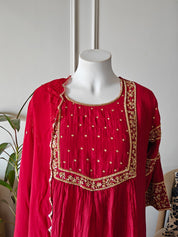 Rakhi pure mul chanderi  hand embroidery and matching dupatta red
