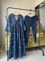 Mahi Mirror Work Anarkali Dress- Blue