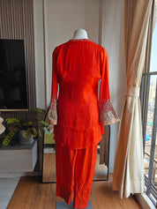 Kirthana Handwork Coord Set- Rust