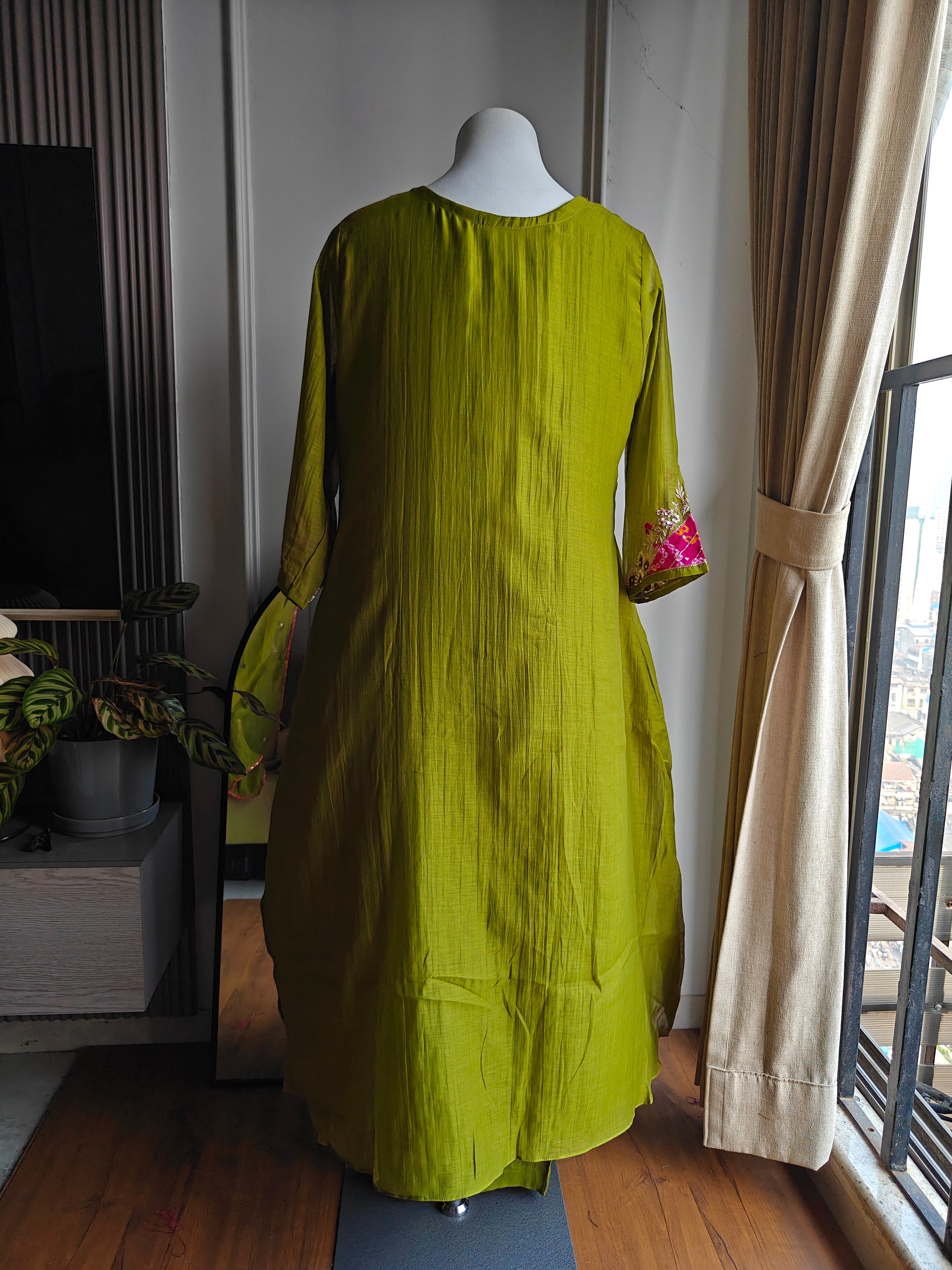 Veeral Bandhani Hand Work Aline Dress- Green (Ready to Ship)