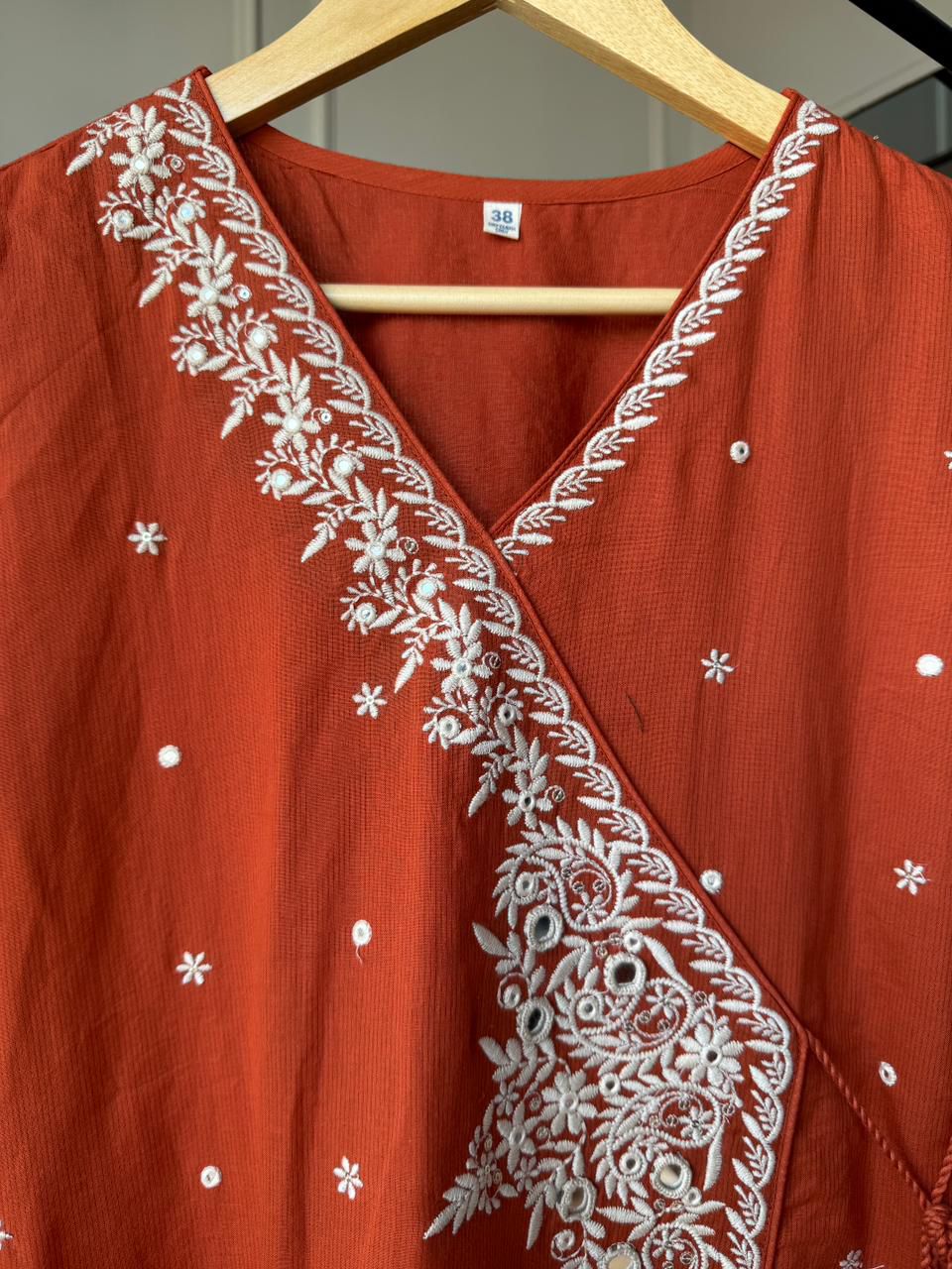 Sayli Lakhnawi Cotton Dress- Rust