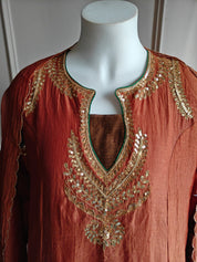 Akanksha Pure Zardoshi  Keyhole Neck Aline Dress- Powder Brown (Ready to Ship)