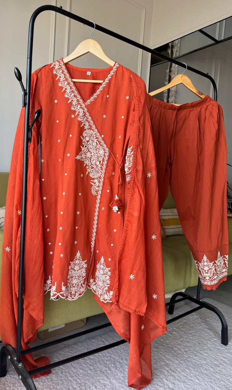 Sayli Lakhnawi Cotton Dress- Rust