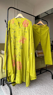 Sejal Embroided Mul Cotton Dress-Parrot Green