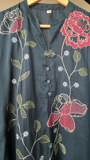 Sejal Embroided Mul Cotton Dress- Dark Blue