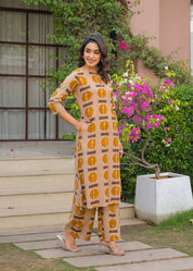 Reya Printed Cotton Dress- Yellow