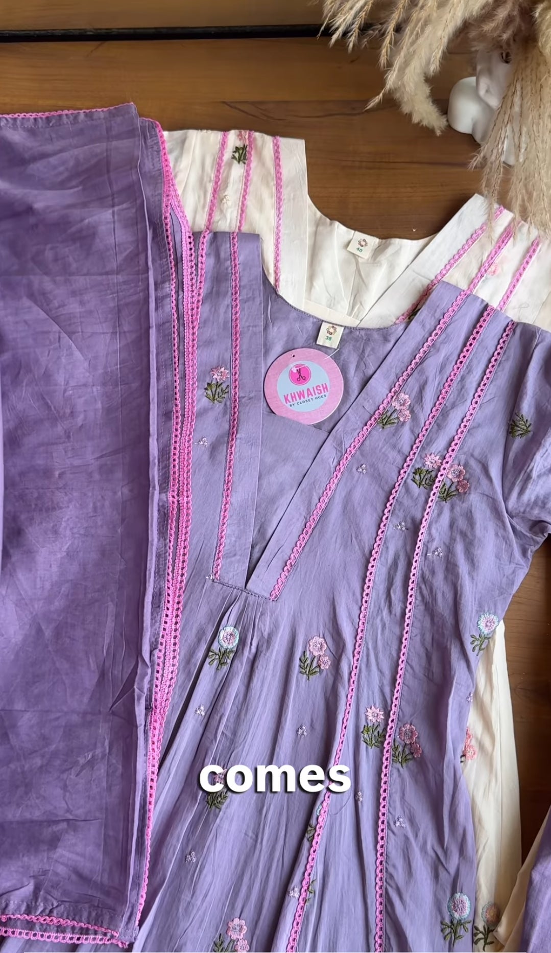 Genelia Katha Work  Mul Cotton Dress - Lilac