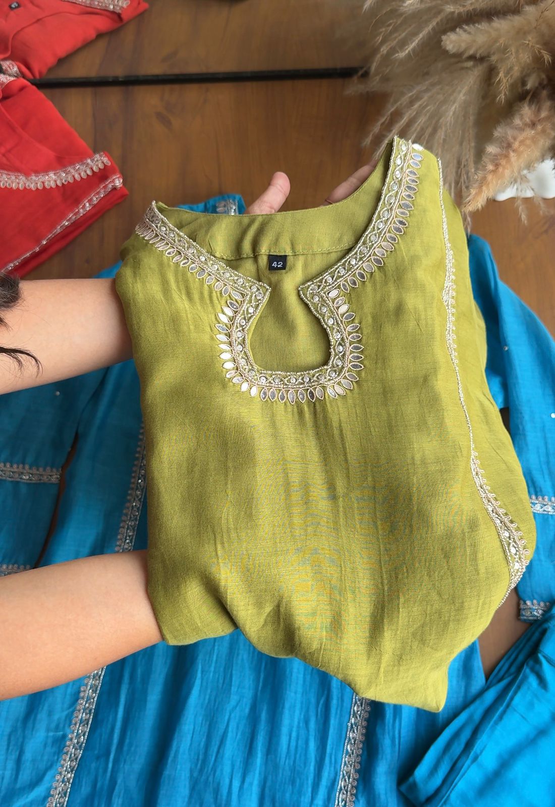 Riddhima Keyhole Mul Chanderi Dress- Green(Make to Order)