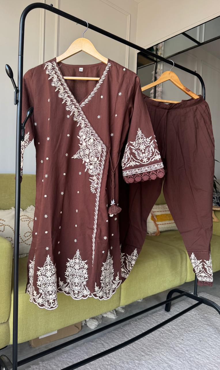 Sayli Lakhnawi Cotton Dress- Brown