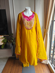 Veeral Bandhani Hand Work Aline Dress- Yellow (Ready to Ship)