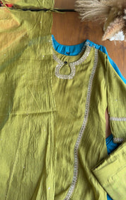 Riddhima Keyhole Mul Chanderi Dress- Green(Make to Order)
