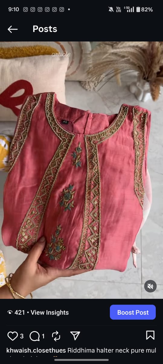 Riddhima Halter Neck Pure Mul Chanderi Dress