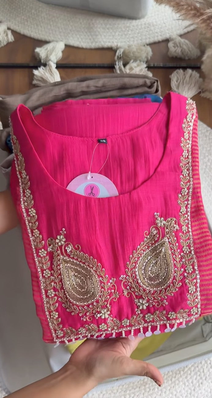 Chanchal tissue and mul chanderi dress- Pink