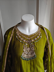 Sima Necklace Handwork Dress- Green
