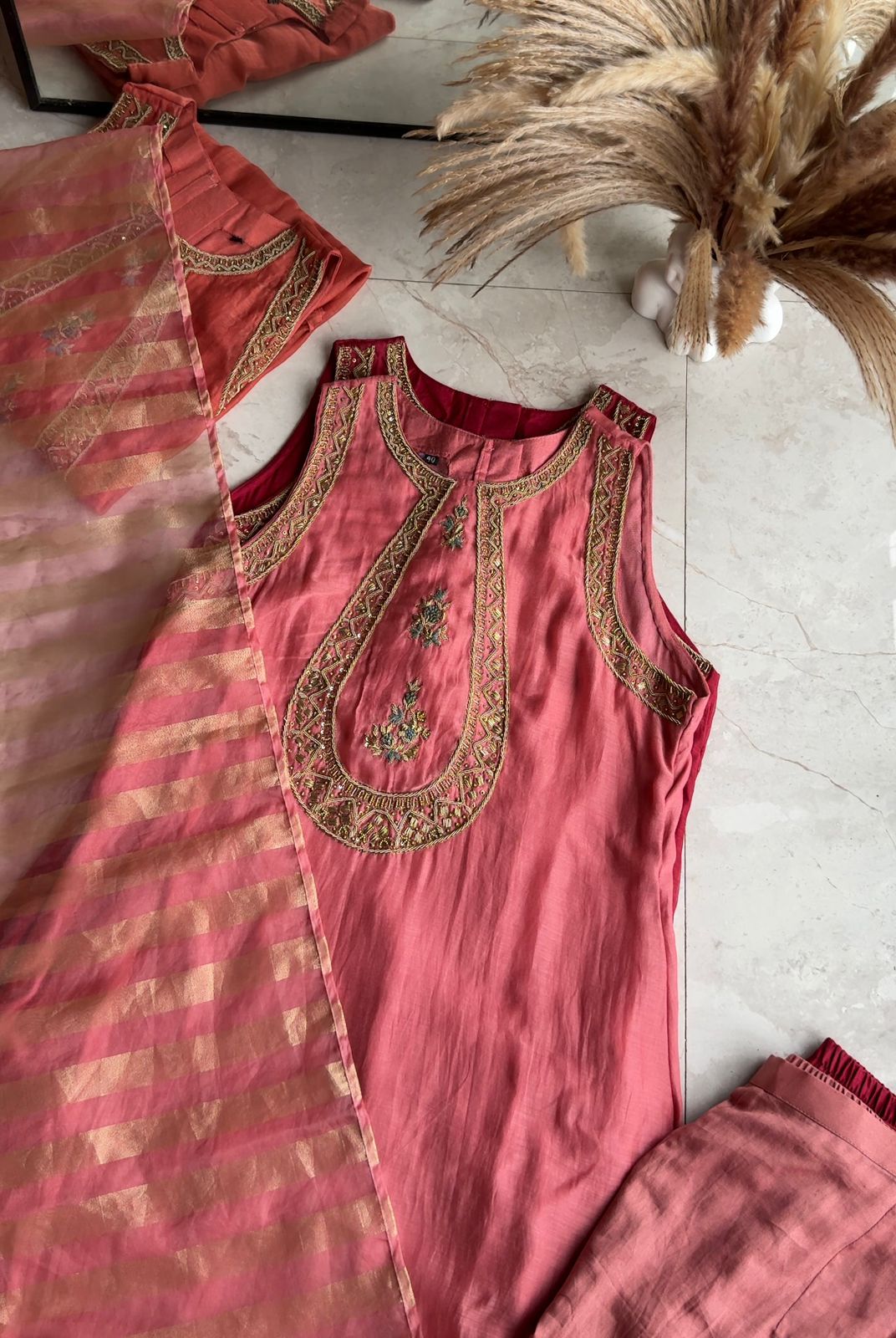 Riddhima Halter Neck Pure Mul Chanderi Dress