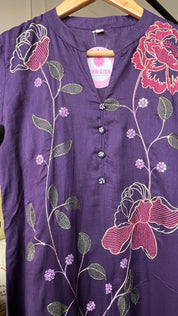 Sejal Embroided Mul Cotton Dress-Purple