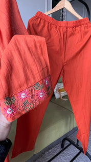 Sejal Embroided Mul Cotton Dress- Rust