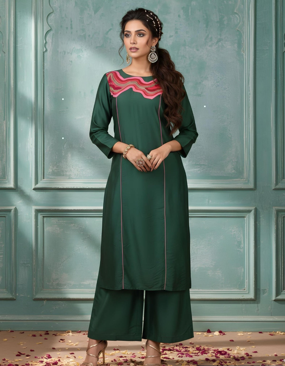 Tina Viscose Chanderi Cooord Set-Green