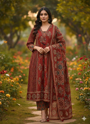 Usha Ajrakh Cotton Dress- Red