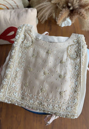 Neha Handwork Short Kurta Dress- Ivory (Make to Order)