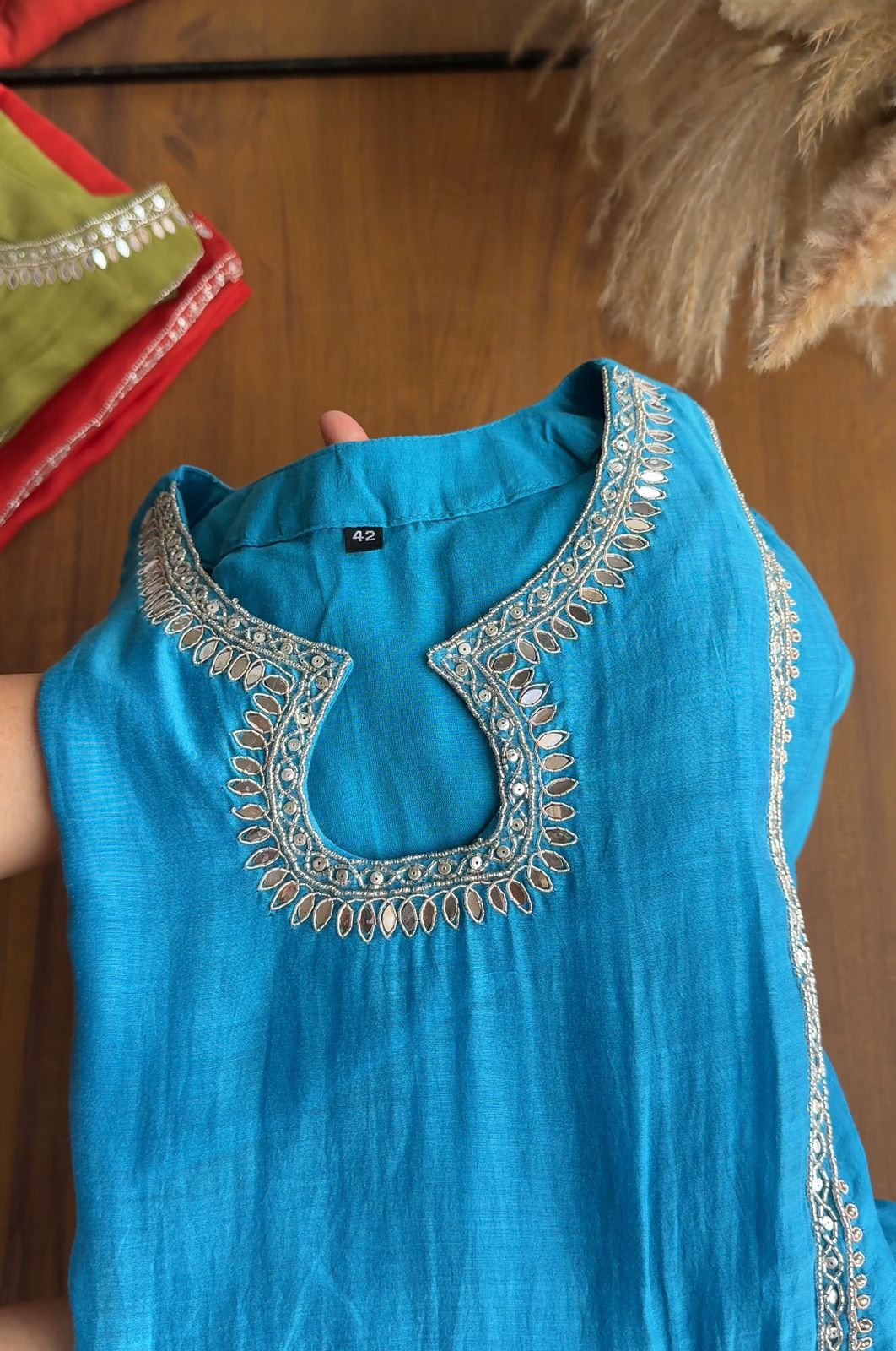 Riddhima Keyhole Mul Chanderi Dress- Blue (Make to Order)