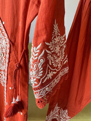 Sayli Lakhnawi Cotton Dress- Rust