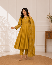 Kinjal Heavy Hand Zardosi Dress- Yellow