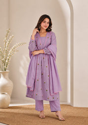 Genelia Katha Work  Mul Cotton Dress - Lilac