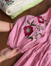 Shrishti Floral Embroided Cotton Dress-Baby Pink