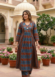 Ravina Abstract Cotton Coords - Blue