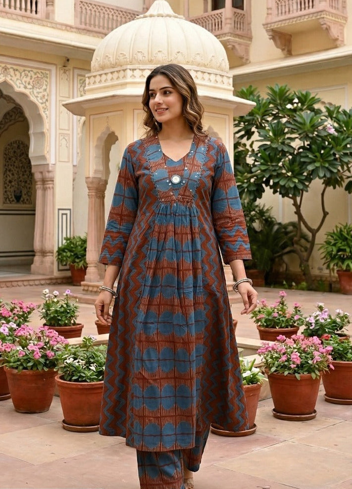 Ravina Abstract Cotton Coords - Blue